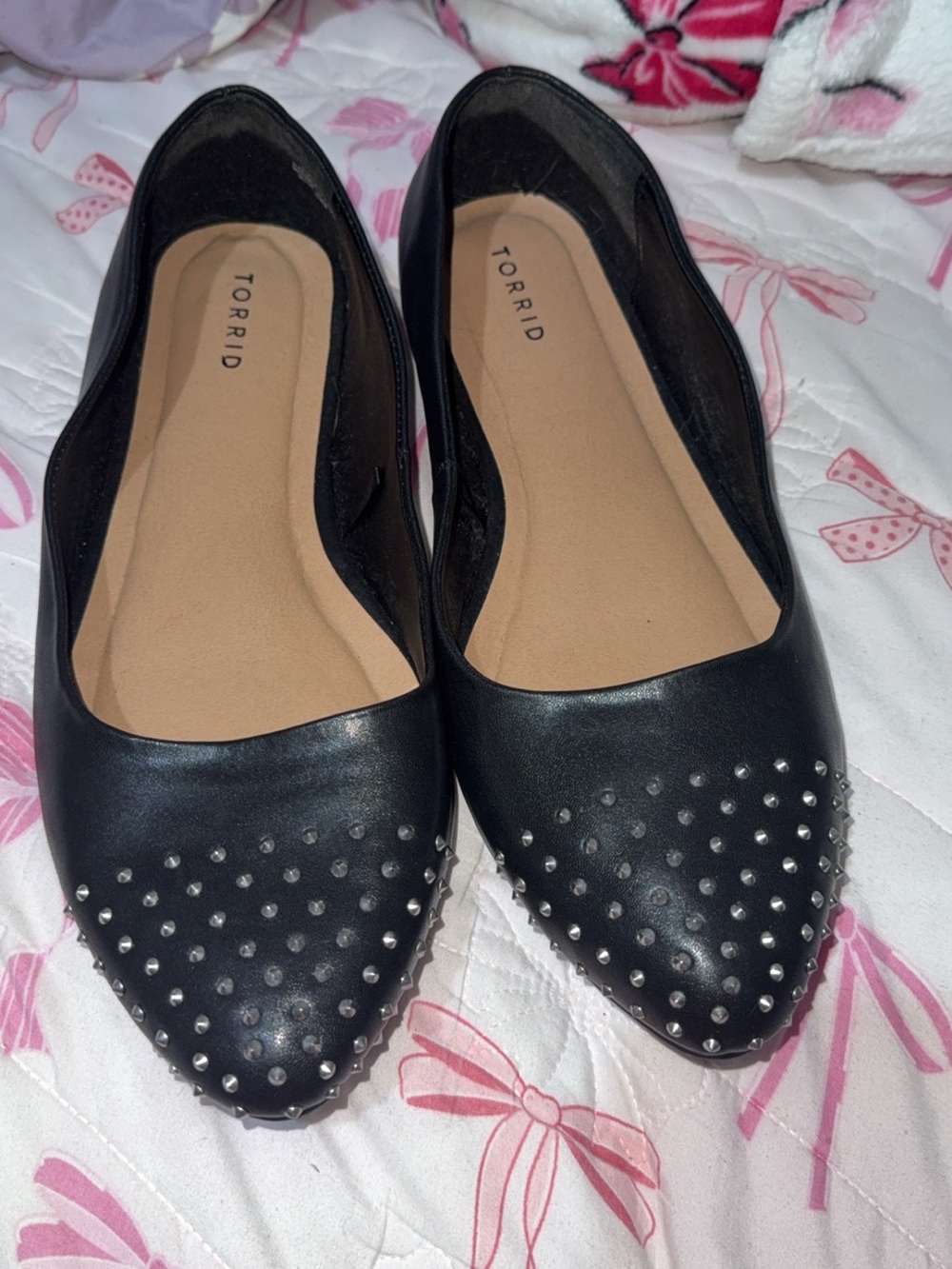 torrid Black Pointed-Toe Studded Flats